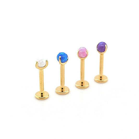 16G Opal Labret, Claw Set- Gold Steel