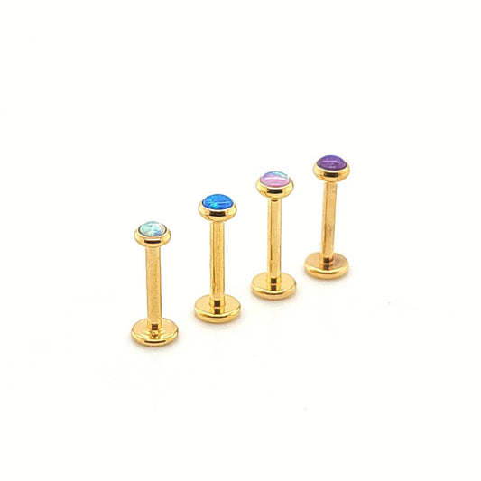 16G Opal Bezel Set Labret- Gold Steel