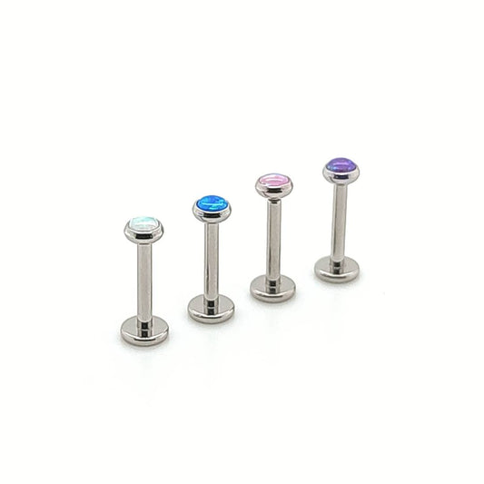 16G Opal Bezel Set Labret- 316L S. Steel