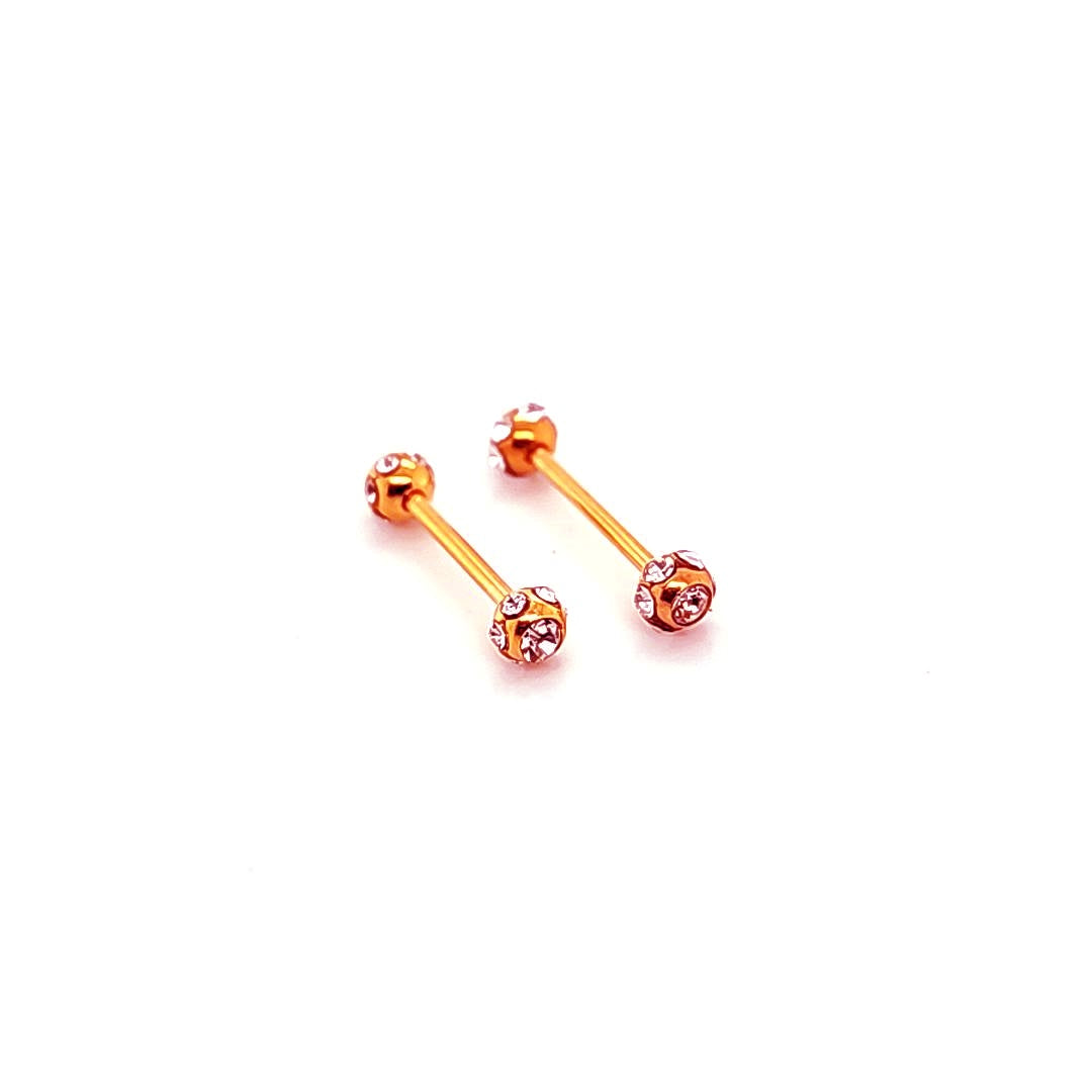 14G Nipple Barbell, Multi Gem-Roseold Steel