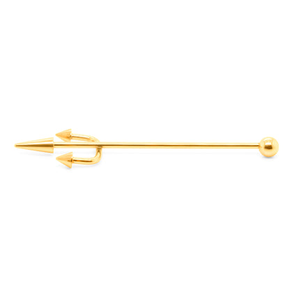 14G Industrial Barbell Tridents-316L S. Steel/Gold Steel