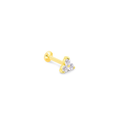 14K Gold- 18g/16g CZ Trinity Labret