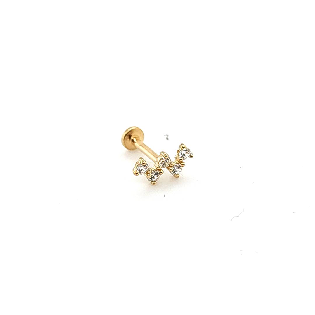 14K Gold- 18g/16g Zig-Zag CZ Labret