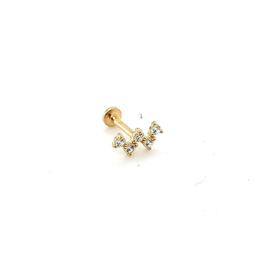 14K Gold- 18g/16g Zig-Zag CZ Labret