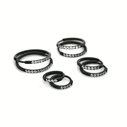 1.2mm CZ Thin Round Hoop Earring- Black Steel