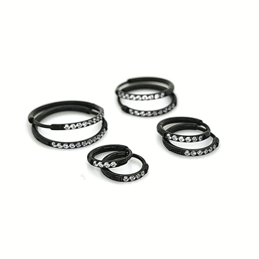 1.2mm CZ Thin Round Hoop Earring- Black Steel