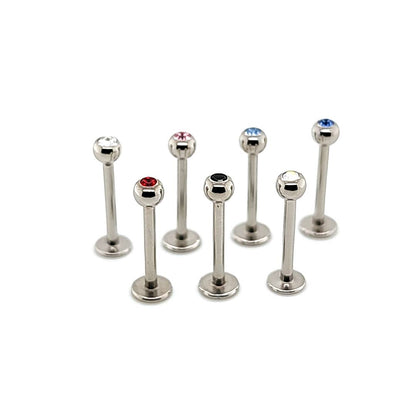 16G Labret, Jeweled 3mm Ball-316L S. Steel