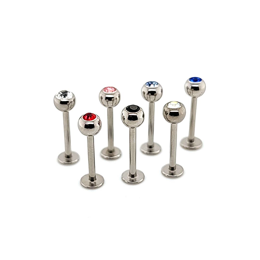 16G Labret, Jeweled 4mm Ball- 316L S. Steel