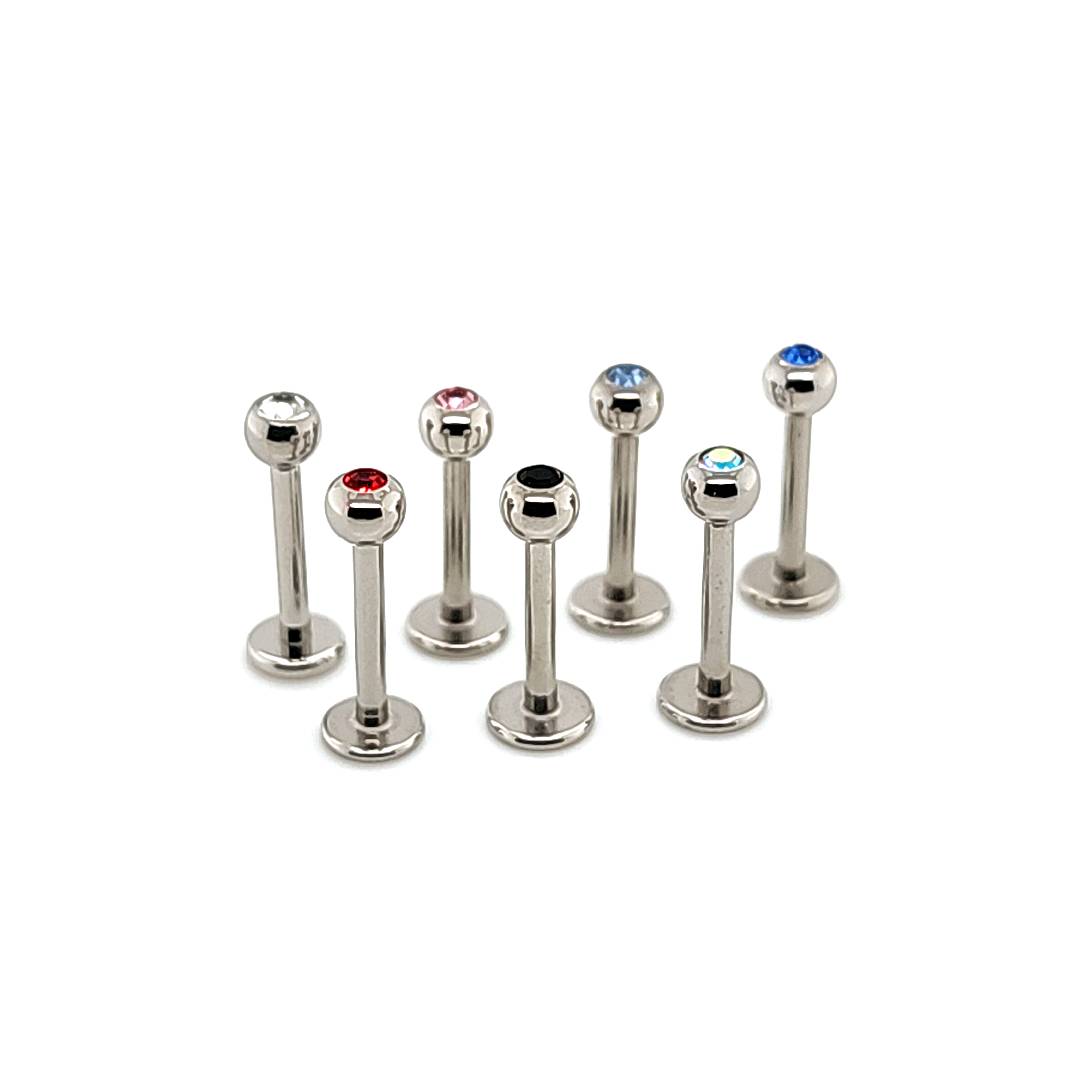 16G Labret, Jeweled 3mm Ball-316L S. Steel