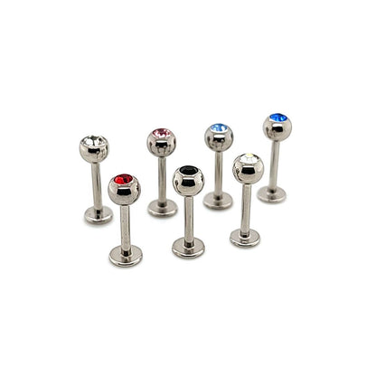 16G Labret, Jeweled 4mm Ball- 316L S. Steel