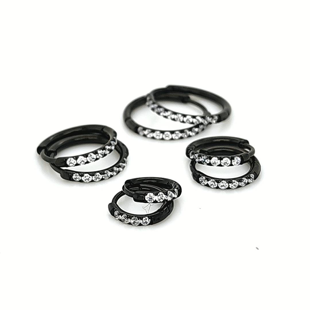 1.6mm CZ Thin Round Hoop Earring- Black Steel