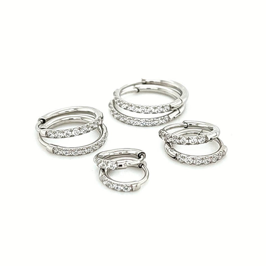 1.6mm CZ Thin Round Hoop Earring- 316L S. Steel