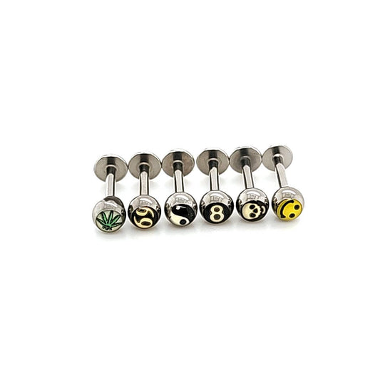 16G Labret, Logo 4mm Ball- 316L S. Steel