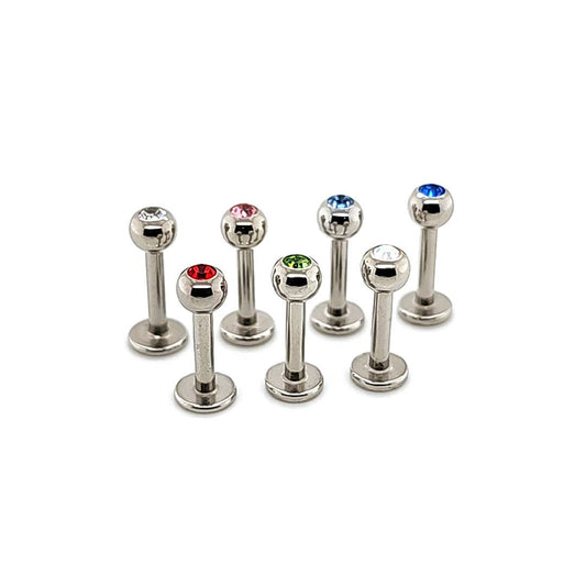 14G Labret, Jeweled 4mm Ball- 316L S. Steel