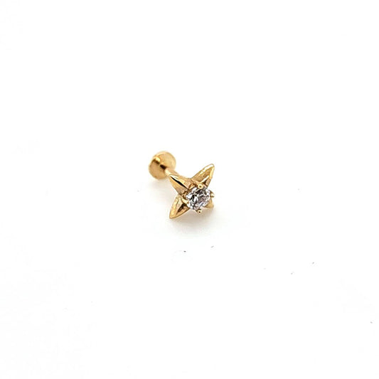 14K Gold- 18g/16G Twinkle Star CZ Labret