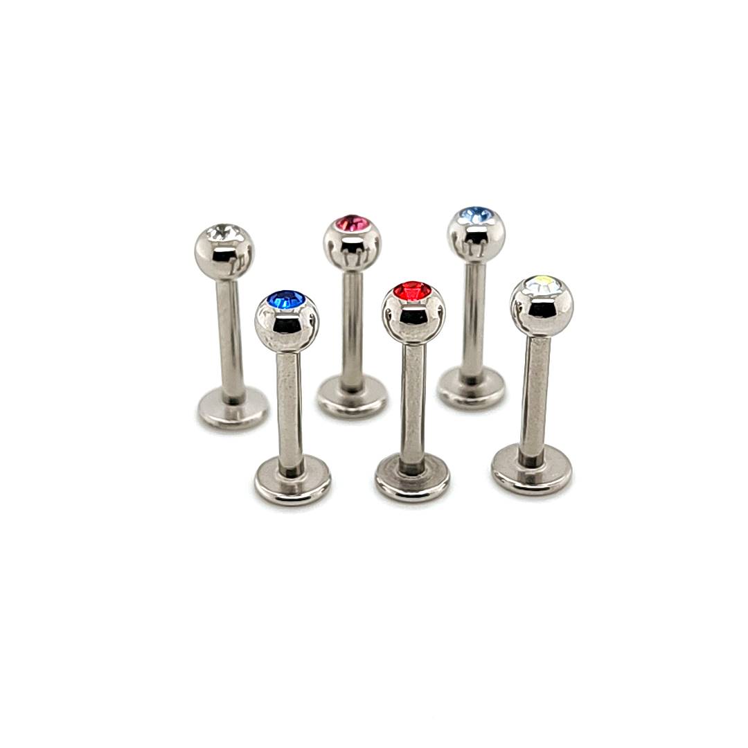 14G Labret, Jeweled 4mm Ball- 316L S. Steel