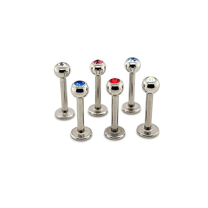 14G Labret, Jeweled 4mm Ball- 316L S. Steel