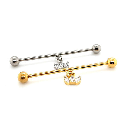 16g/14g Industrial Barbell- Casting  CZ Crown Dangle- 316L S. Steel