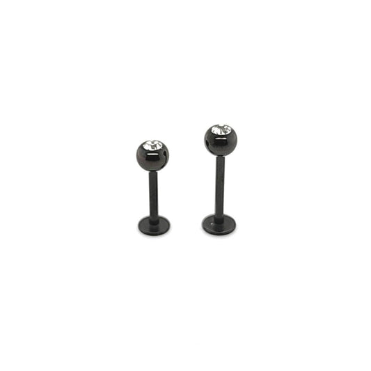 16G Labret, Jeweled 4mm Ball-Black Steel