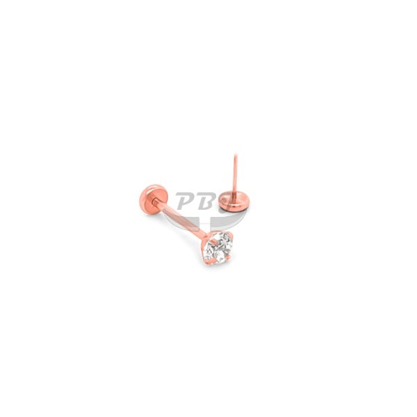 20G Gold/Rose Gold CZ set Back Push Labret-Gold Steel