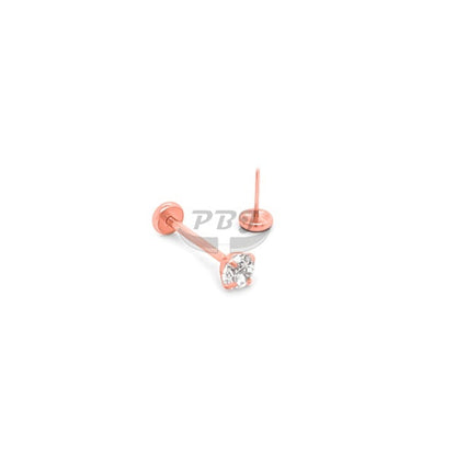 20G Gold/Rose Gold CZ set Back Push Labret-Gold Steel