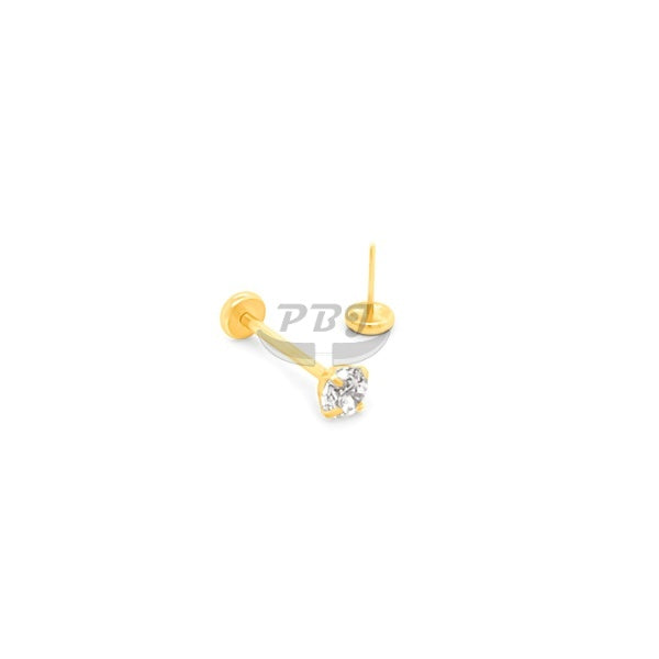 20G Gold/Rose Gold CZ set Back Push Labret-Gold Steel