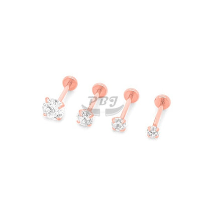 20G Gold/Rose Gold CZ set Back Push Labret-Gold Steel