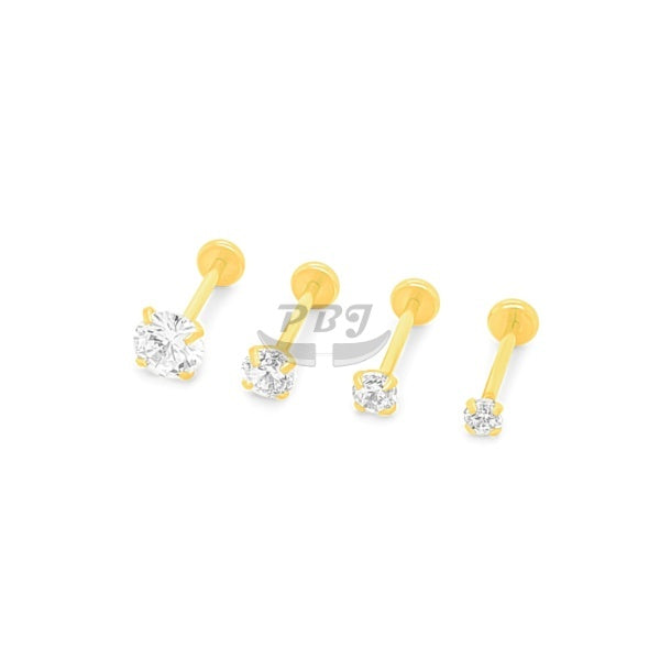 20G Gold/Rose Gold CZ set Back Push Labret-Gold Steel