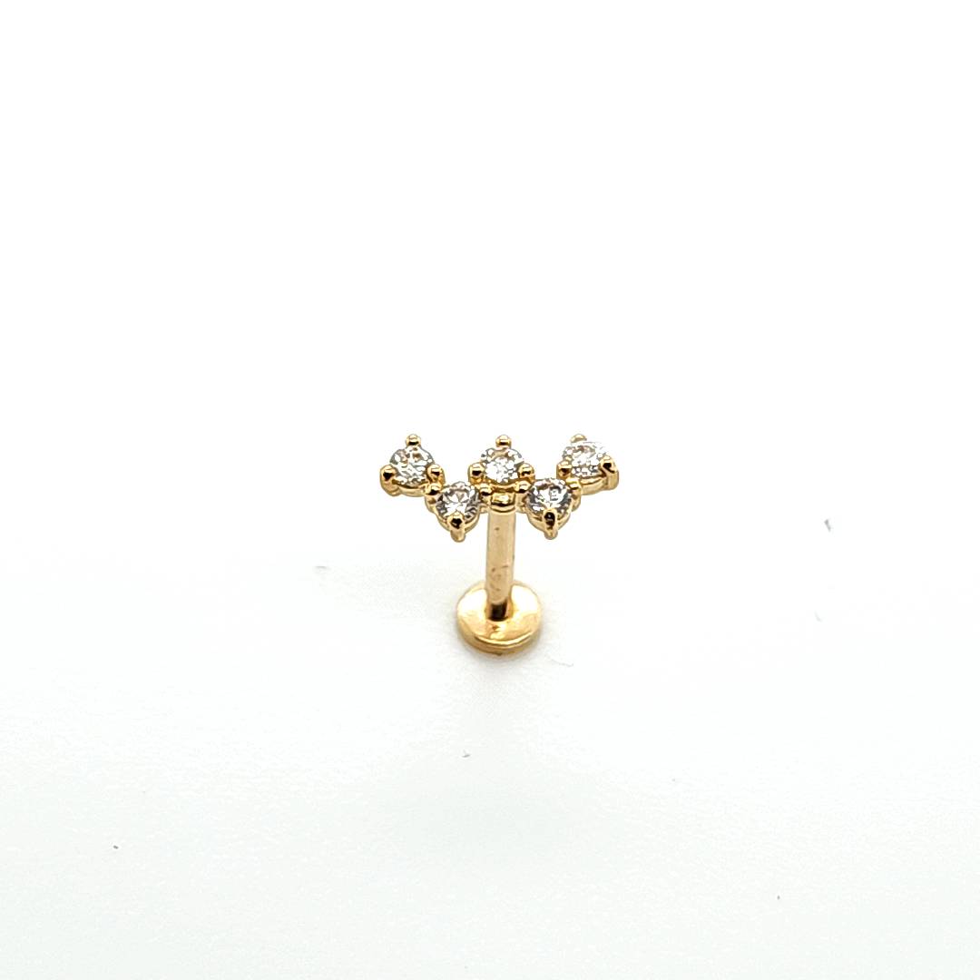 14K Gold- 18g/16g Zig-Zag CZ Labret