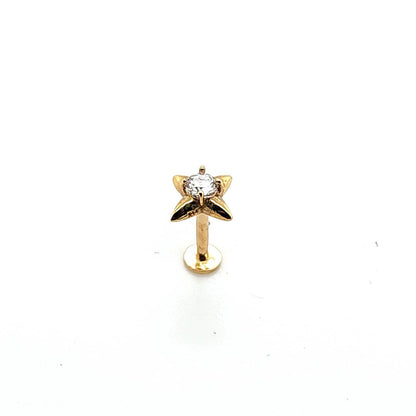 14K Gold- 18g/16G Twinkle Star CZ Labret