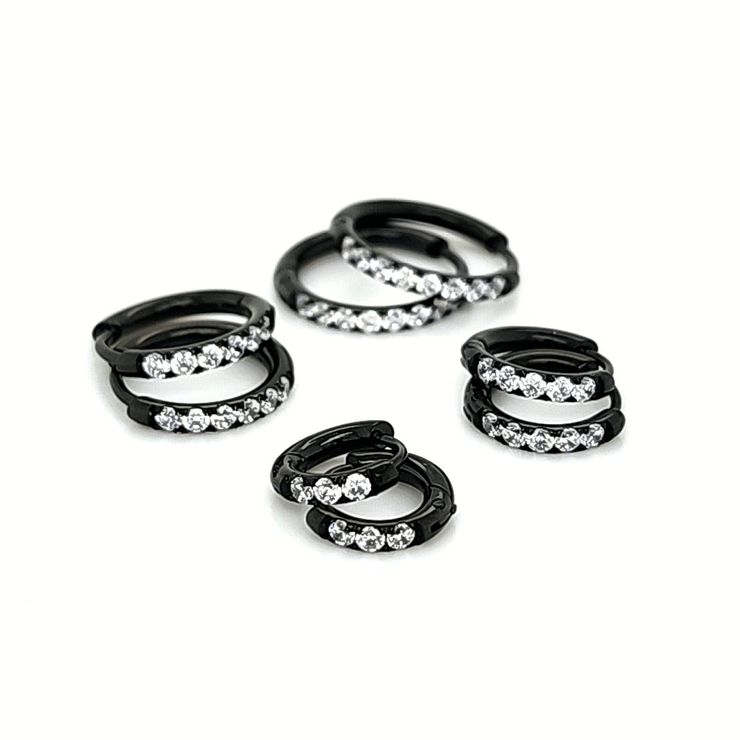 2.0mm CZ Thin Round Hoop Earring- Black Steel