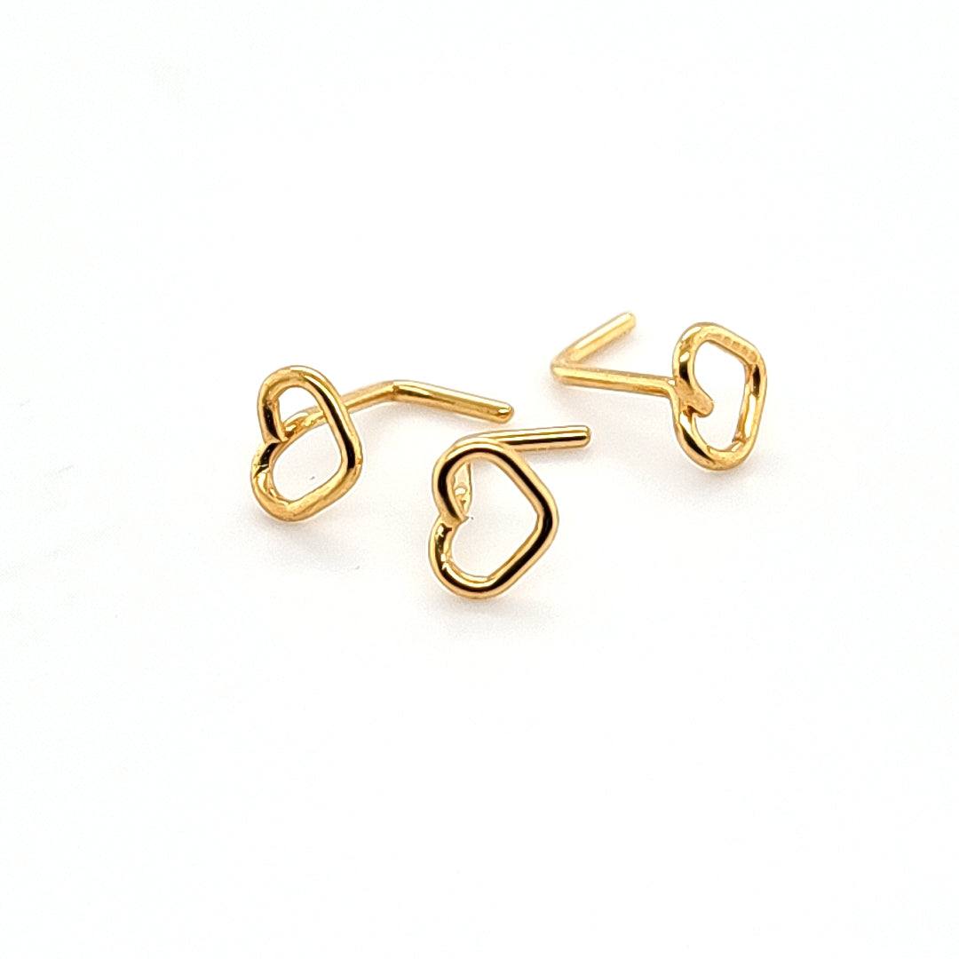 20G Nose L Shape, Heart- Gold Steel