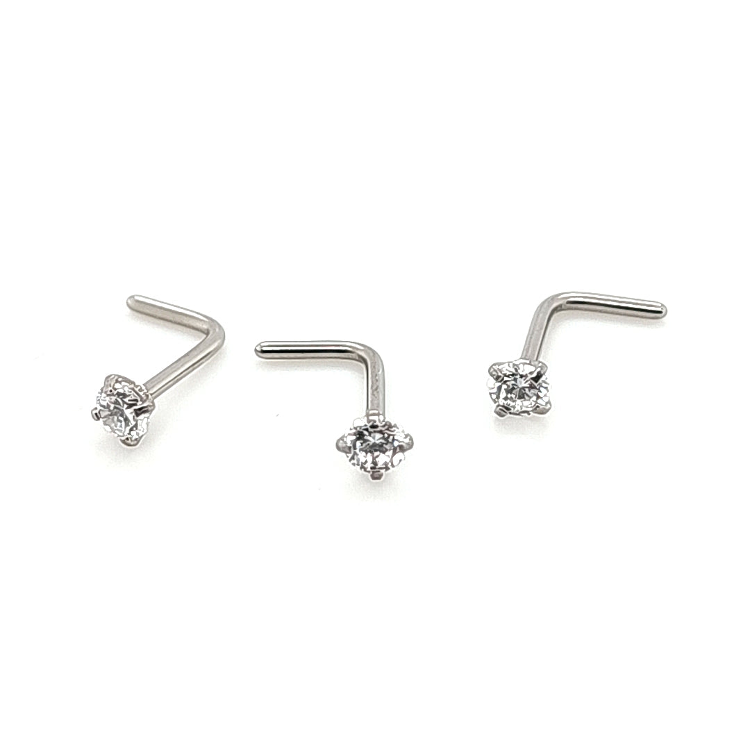 20G Nose L-Shape, CZ Set -316L S. Steel