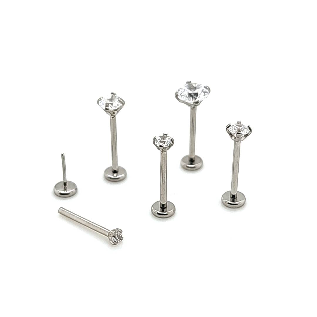 20g-5/16"(8mm) Back Push Labret, CZ Prong Set-316L S. Steel