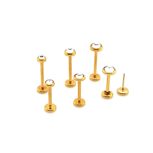 20G Back Push Labret, Big Flat Gem-Gold Steel