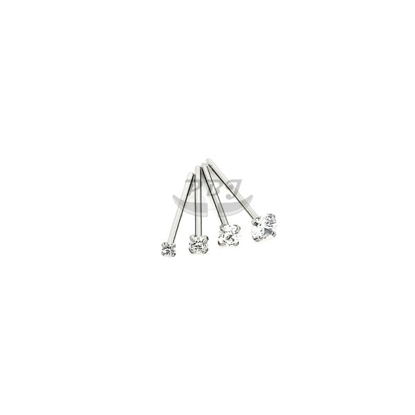 20G Nose Stud, CZ Prong Set Fishtail-316L S. Steel