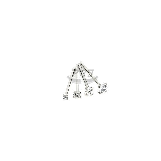 20G Nose Stud, CZ Prong Set Fishtail-316L S. Steel