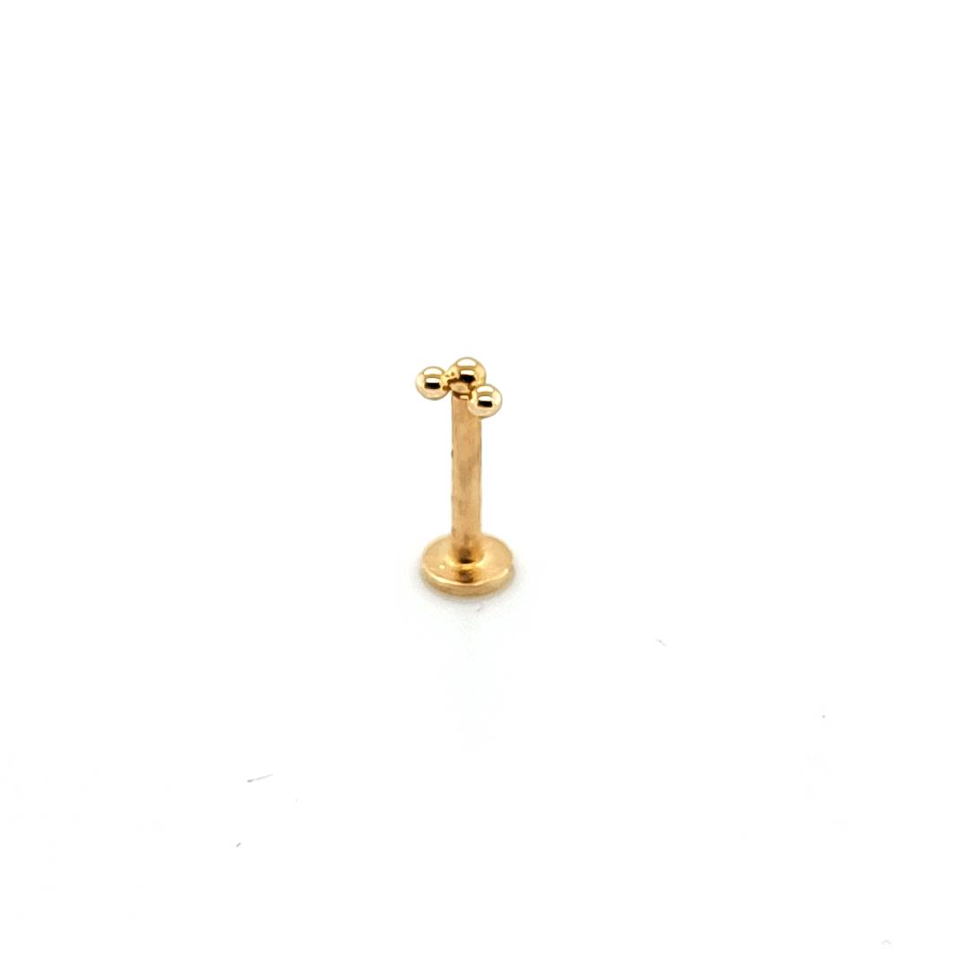 14K Gold- 18g Mini 3 Ball Cluster Labret