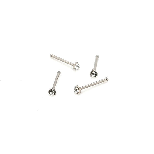 22G, 3 Prong set Nose Stud, 20pc.Case-316L S. Steel