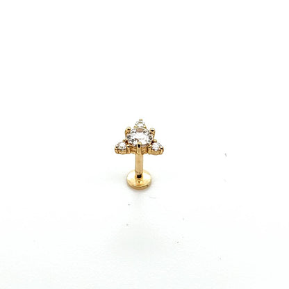 14K Gold- 18g/16g CZ Triangle Labret