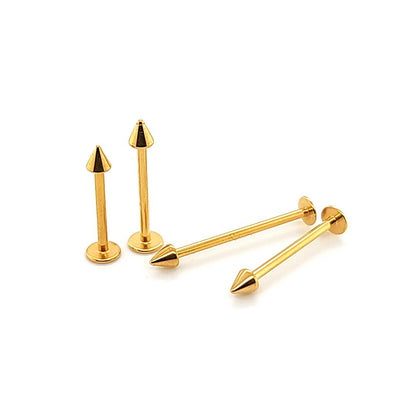 16G Long Labret, Small Cone-Gold Steel
