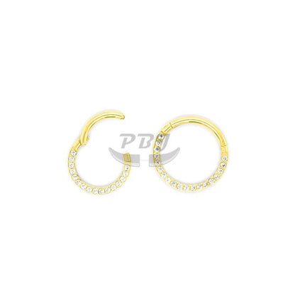 18G New CZ Hinged Segment Clicker, Front CZ- Gold/Rose Gold Steel