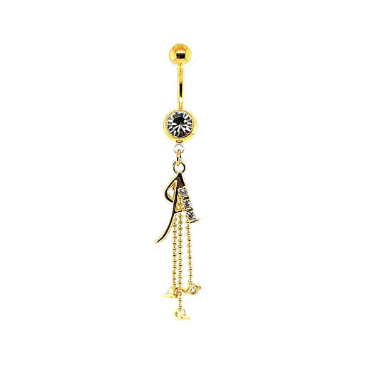 14G Belly-Initial Dangle A~I - Gold Steel