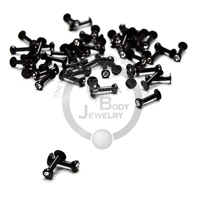 18G Micro Size Jeweled Push Labret-Black Steel