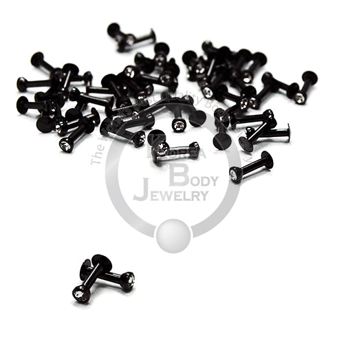 18G Micro Size Jeweled Push Labret-Black Steel