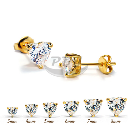 Heart Clear CZ Earring- Yellow Gold