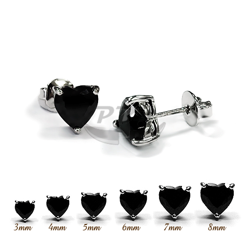 Heart Black CZ Earring- White Gold