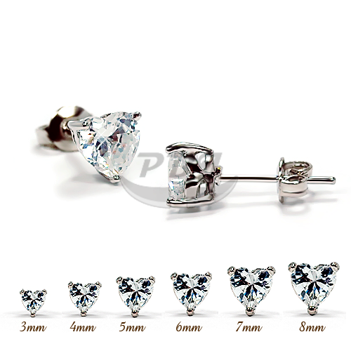 Heart Clear CZ Earring -White Gold