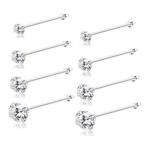 22G Nose Stud, Ball End CZ Prong Set- 316L S.Steel