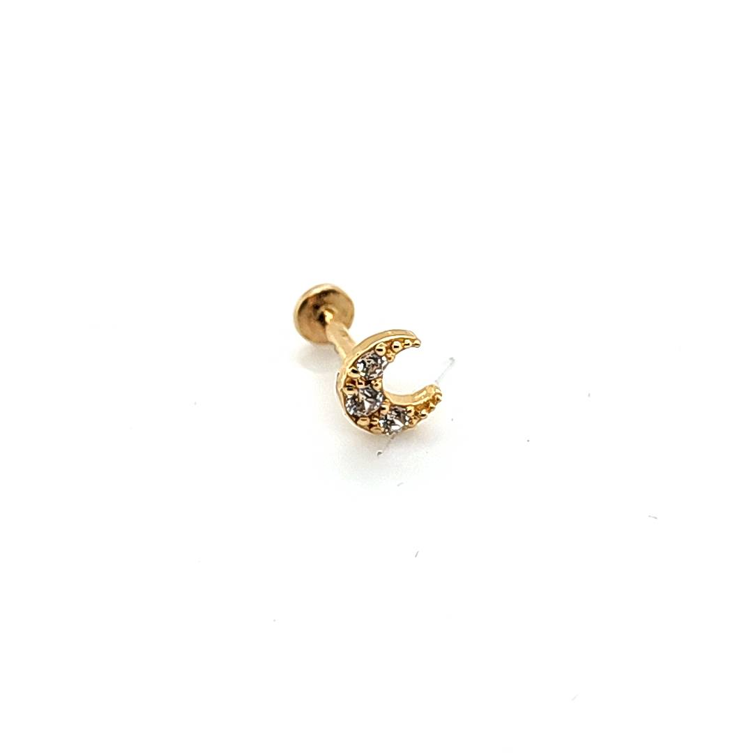 14K Gold- 18g/16g CZ Moon Labret